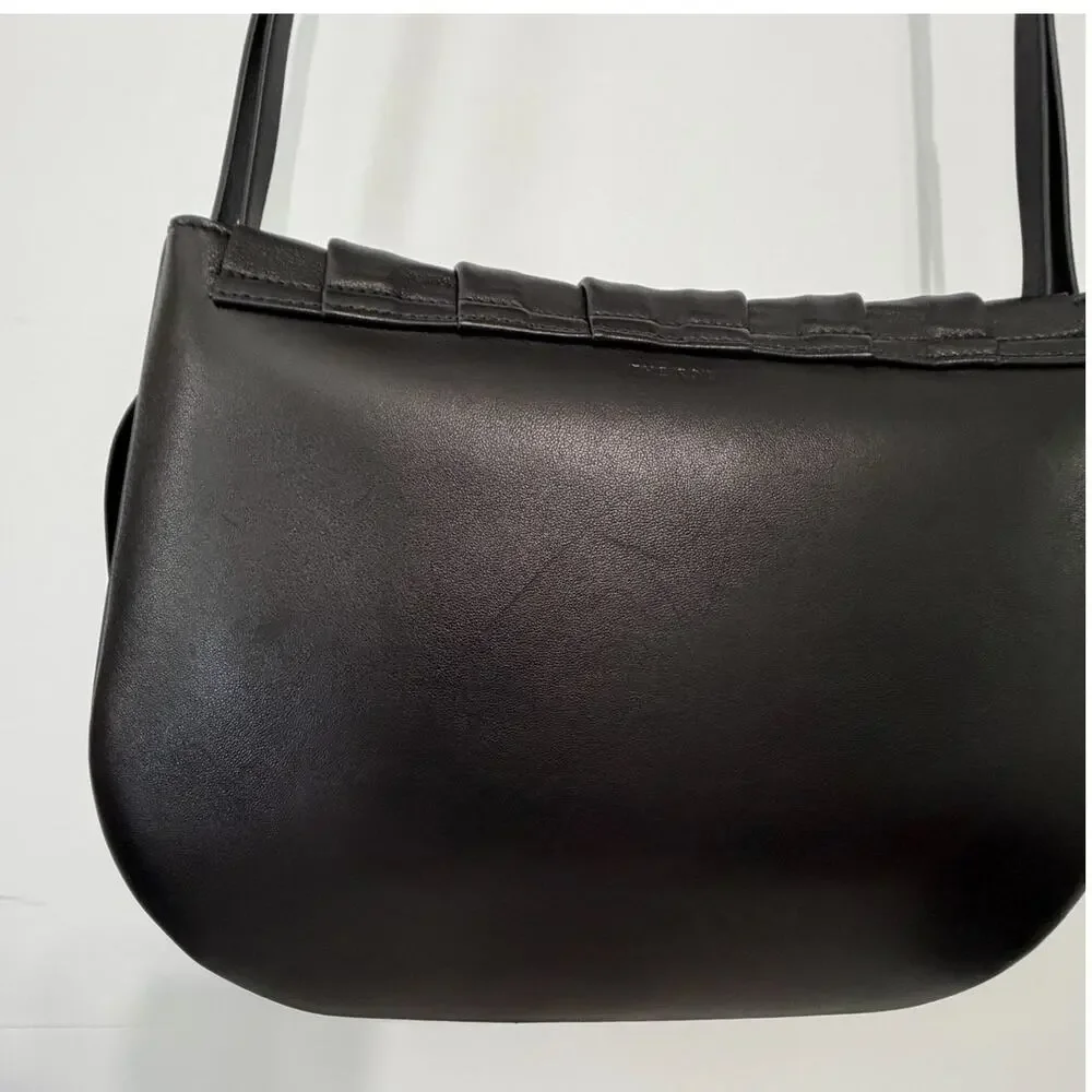 The Row Fan Bag 12 Origami Pleated Black Smooth Leather Shoulder Bag Authentic